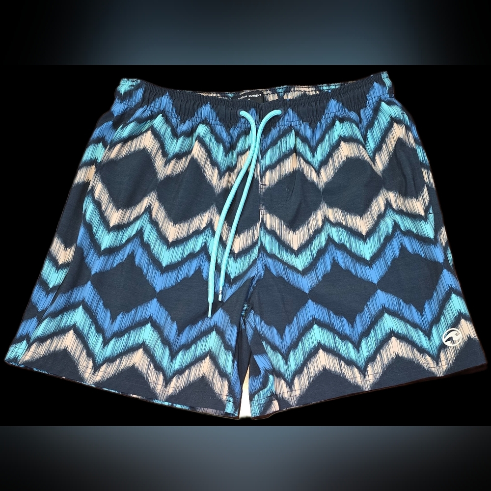 Ocean Current Men's M, Swim Trunks Shorts Blue Geometric Print
